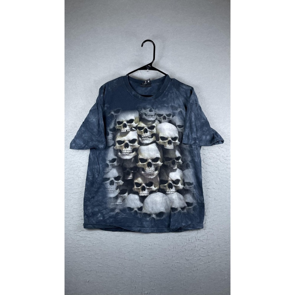 Skulbone Shirt Mens Large Black Skull Stack Graphic Tie Dye Gothic Tee Halloween